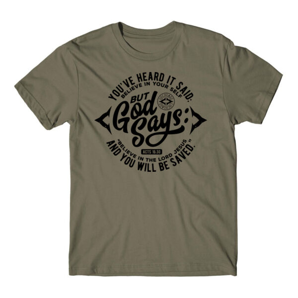 BELIEVE IN THE LORD JESUS - PREMIUM T-SHIRT - MILITARY GREEN - HTP819 Thumbnail
